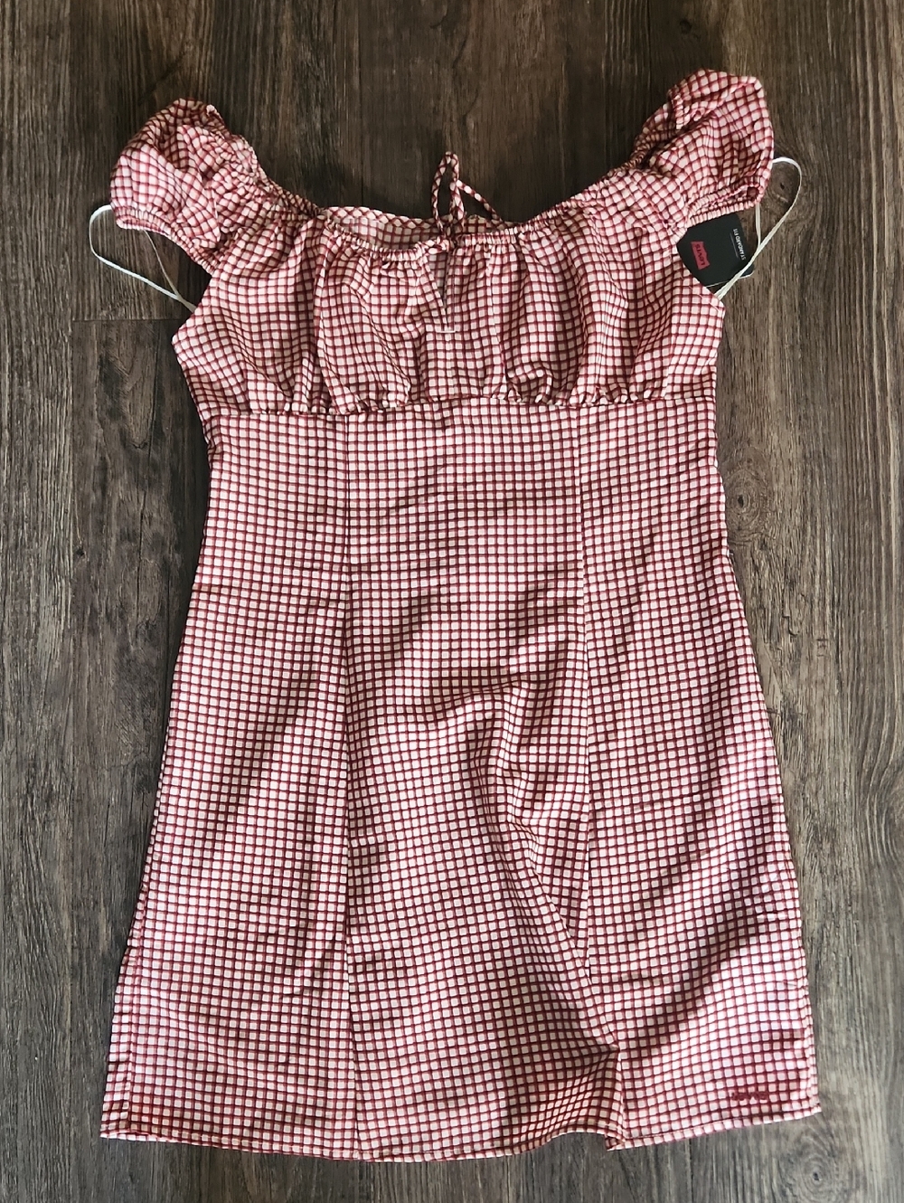Levi's Red and White Gingham Off-Shoulder Top